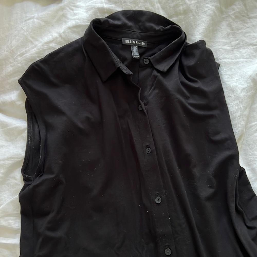 Eileen fisher button down sleeveless black shirt size extra small